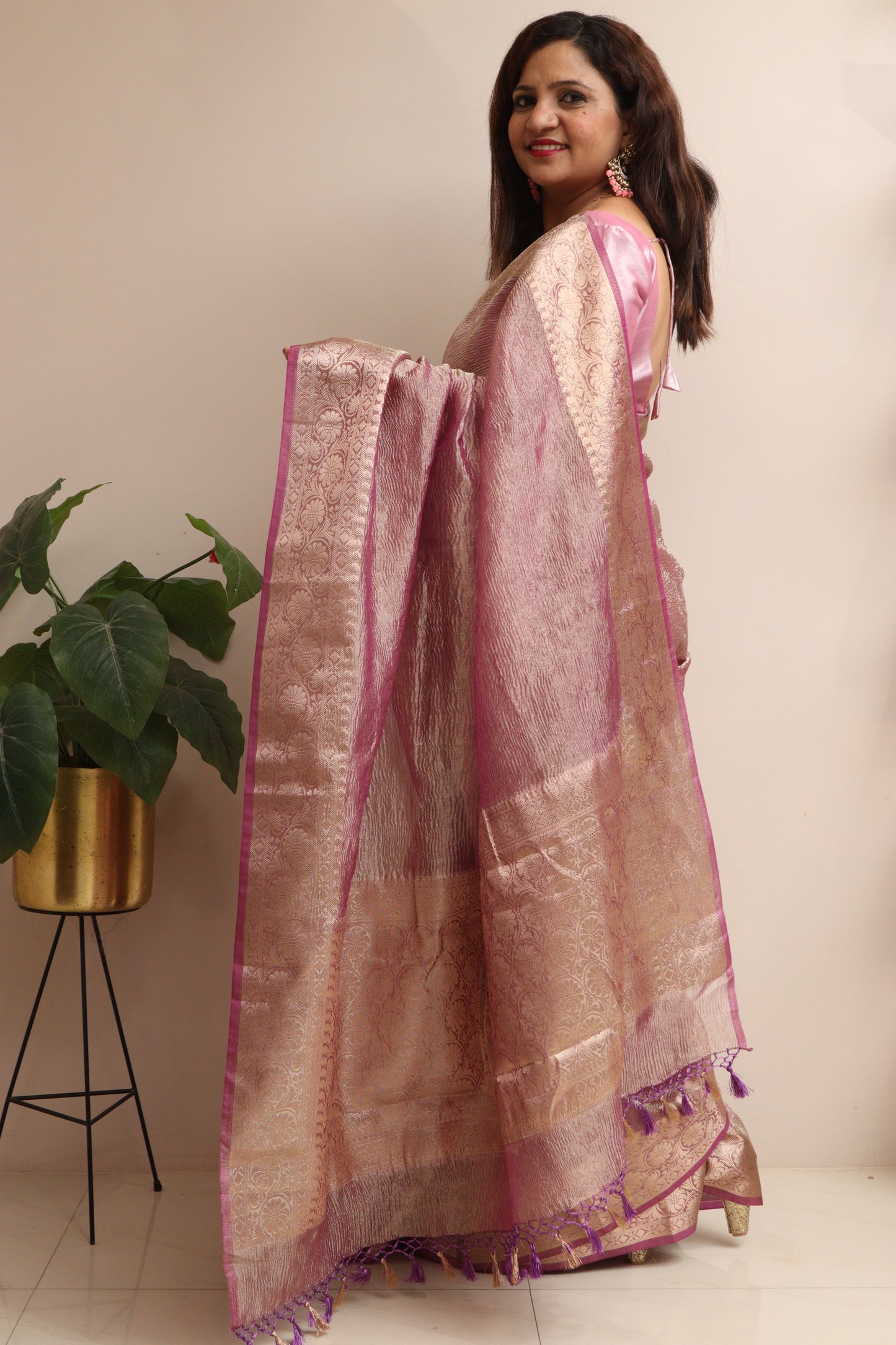 Elegant Purple Banarasi Crush Tissue Silk Saree - Luxurion World