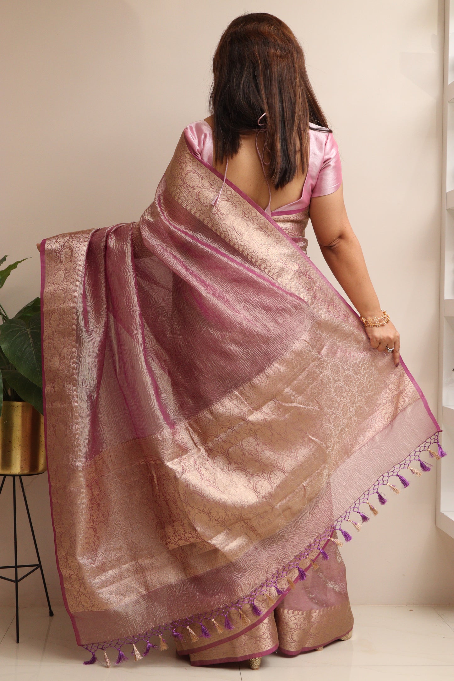 Elegant Purple Banarasi Crush Tissue Silk Saree - Luxurion World