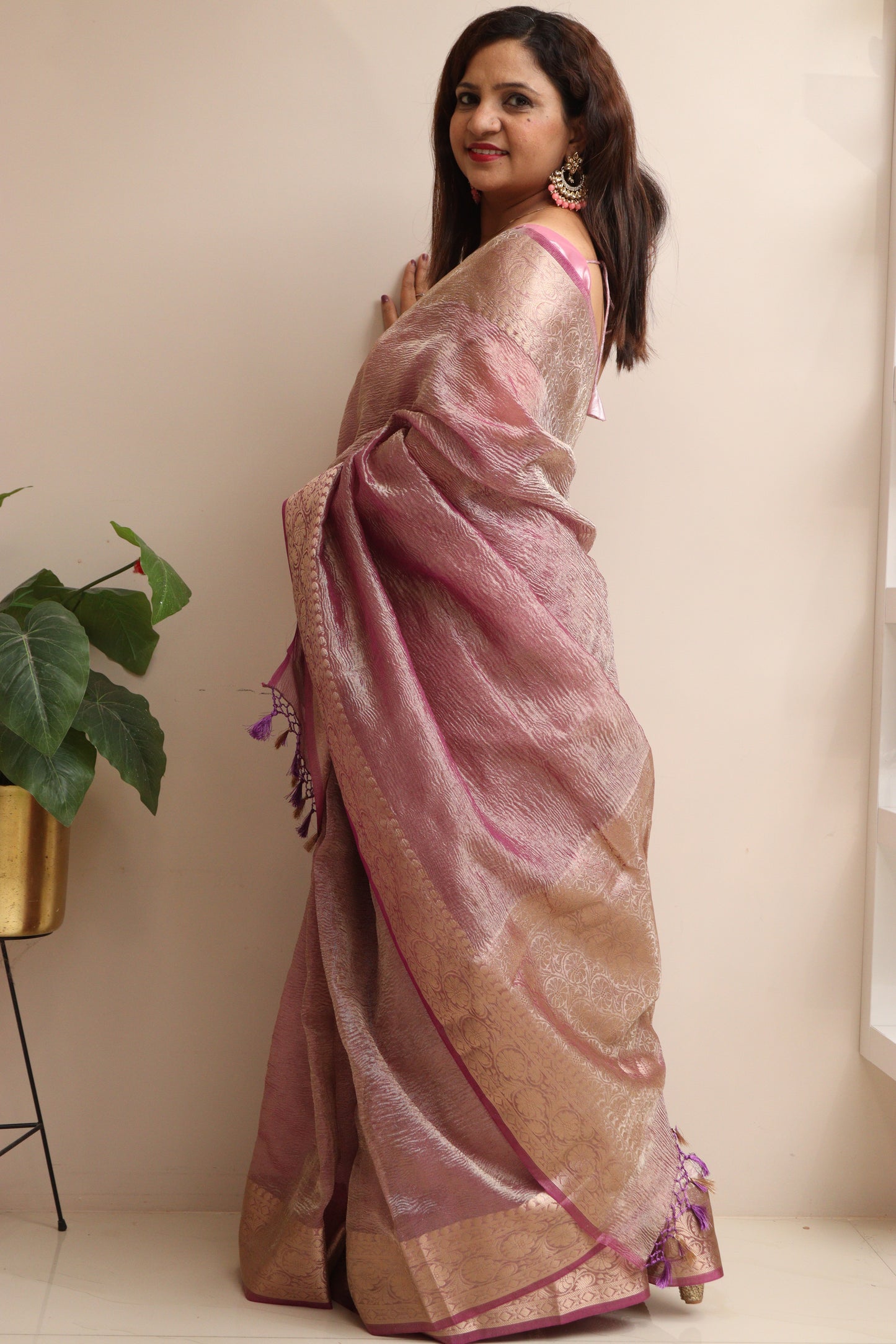 Elegant Purple Banarasi Crush Tissue Silk Saree - Luxurion World