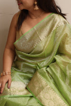Exquisite Green Banarasi Crush Tissue Silk Saree - Luxurion World
