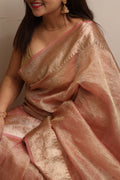 Elegant Pink Banarasi Crush Tissue Silk Saree - Luxurion World