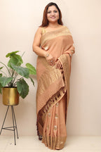 Pastel Brown Handloom Banarasi Georgette Booti Design Saree - Luxurion World