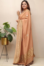 Pastel Brown Handloom Banarasi Georgette Booti Design Saree - Luxurion World