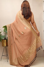 Pastel Brown Handloom Banarasi Georgette Booti Design Saree - Luxurion World
