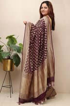 Elegant Purple Handloom Banarasi Georgette Booti Design Saree - Luxurion World