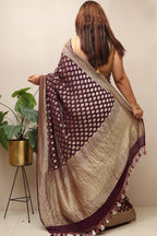 Elegant Purple Handloom Banarasi Georgette Booti Design Saree - Luxurion World