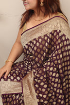 Elegant Purple Handloom Banarasi Georgette Booti Design Saree - Luxurion World