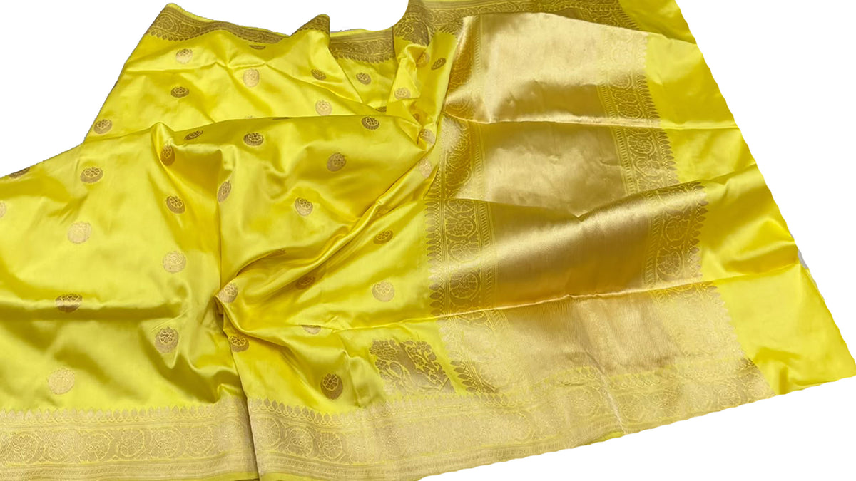 Yellow Banarasi Pure Katan Silk Saree Chand Booti