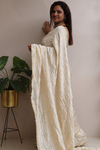 Exquisite Golden Handloom Banarasi Tissue Georgette Silk Crushed Saree - Luxurion World
