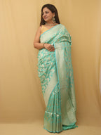 Green Banarasi Handloom Pure Katan Silk Saree - Luxurion World