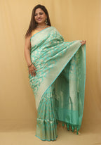 Green Banarasi Handloom Pure Katan Silk Saree - Luxurion World