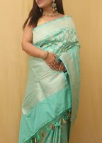 Green Banarasi Handloom Pure Katan Silk Saree - Luxurion World