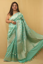 Green Banarasi Handloom Pure Katan Silk Saree - Luxurion World