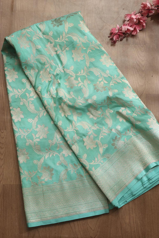 Green Banarasi Handloom Pure Katan Silk Saree - Luxurion World
