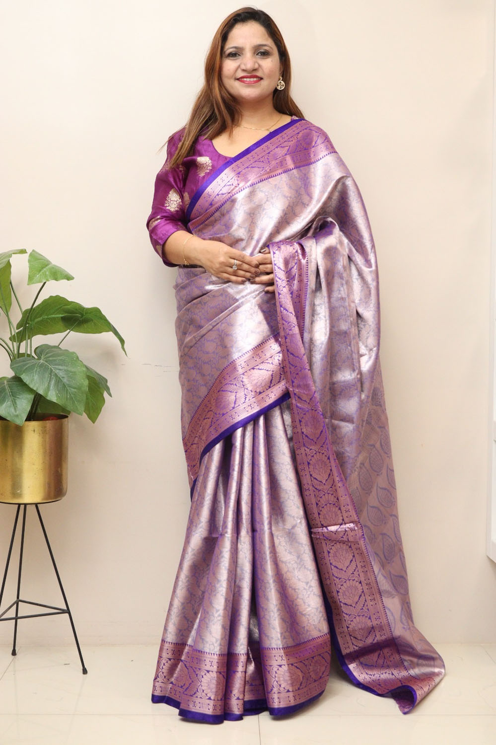 Lavender Banarasi Tissue Silk Saree - Luxurion World