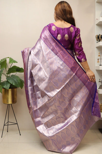 Lavender Banarasi Tissue Silk Saree - Luxurion World