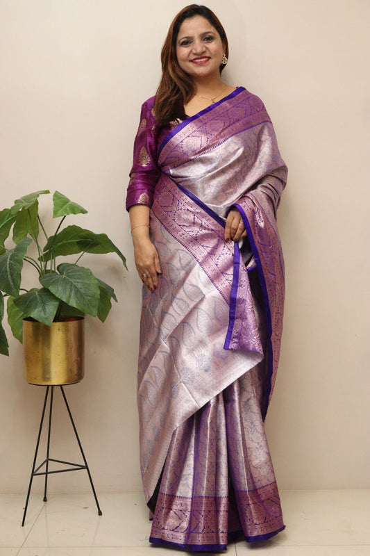 Lavender Banarasi Tissue Silk Saree - Luxurion World