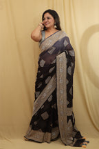 Exquisite Black & Grey Banarasi Georgette Saree - Luxurion World