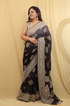 Exquisite Black & Grey Banarasi Georgette Saree - Luxurion World