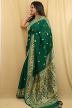 Green Banarasi Handloom Georgette Saree with Paithani Border - Luxurion World