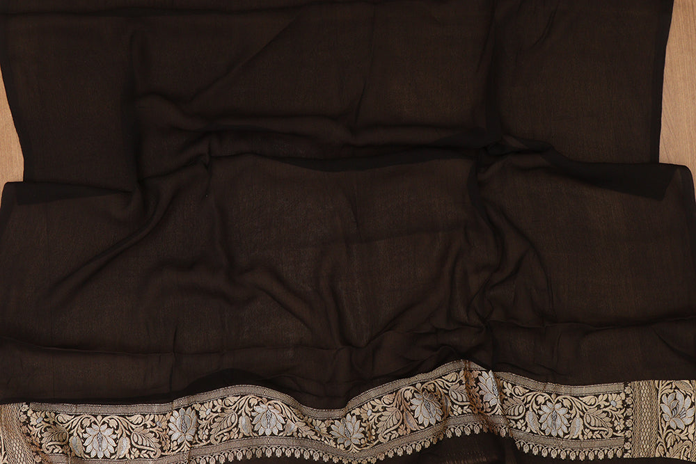 Exquisite Black & Grey Banarasi Georgette Saree - Luxurion World