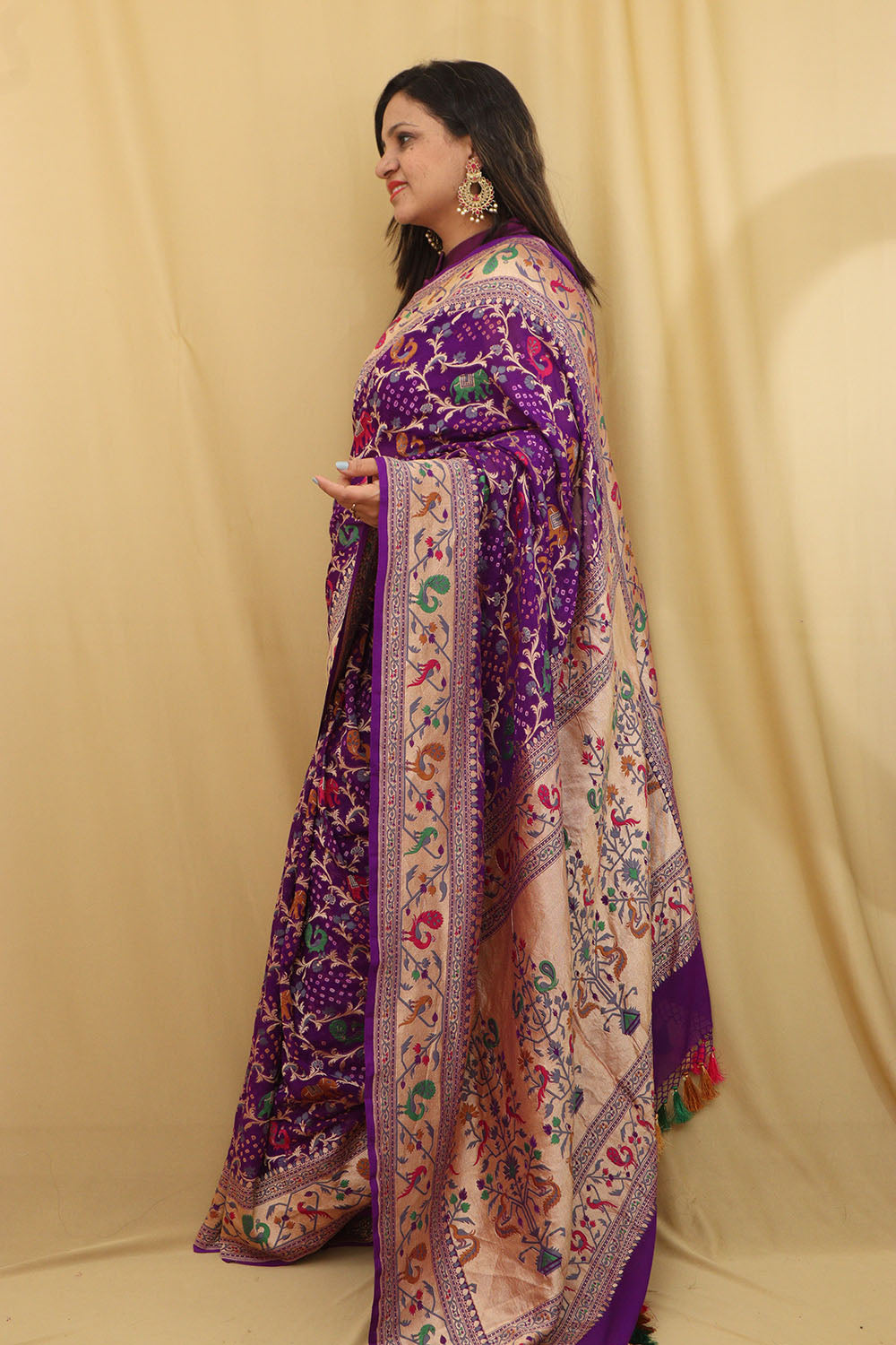 Exquisite Purple Banarasi Bandhani Georgette Saree - Luxurion World