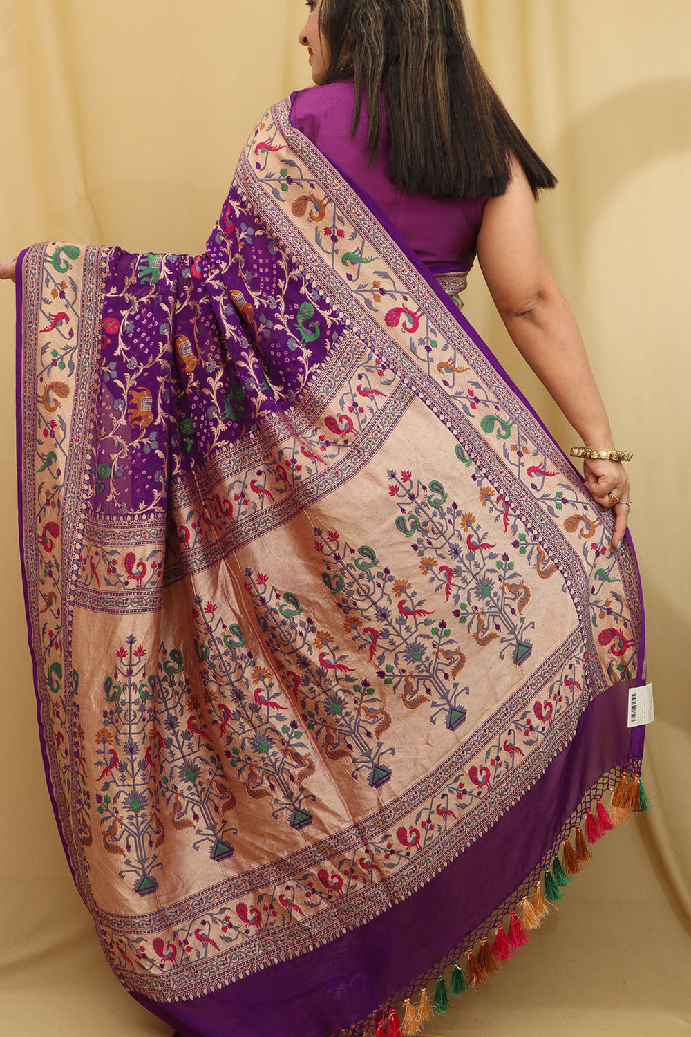Exquisite Purple Banarasi Bandhani Georgette Saree - Luxurion World