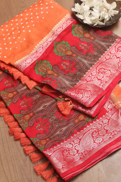 Elegant Orange Banarasi Bandhani Pure Chiniya Silk Saree - Luxurion World