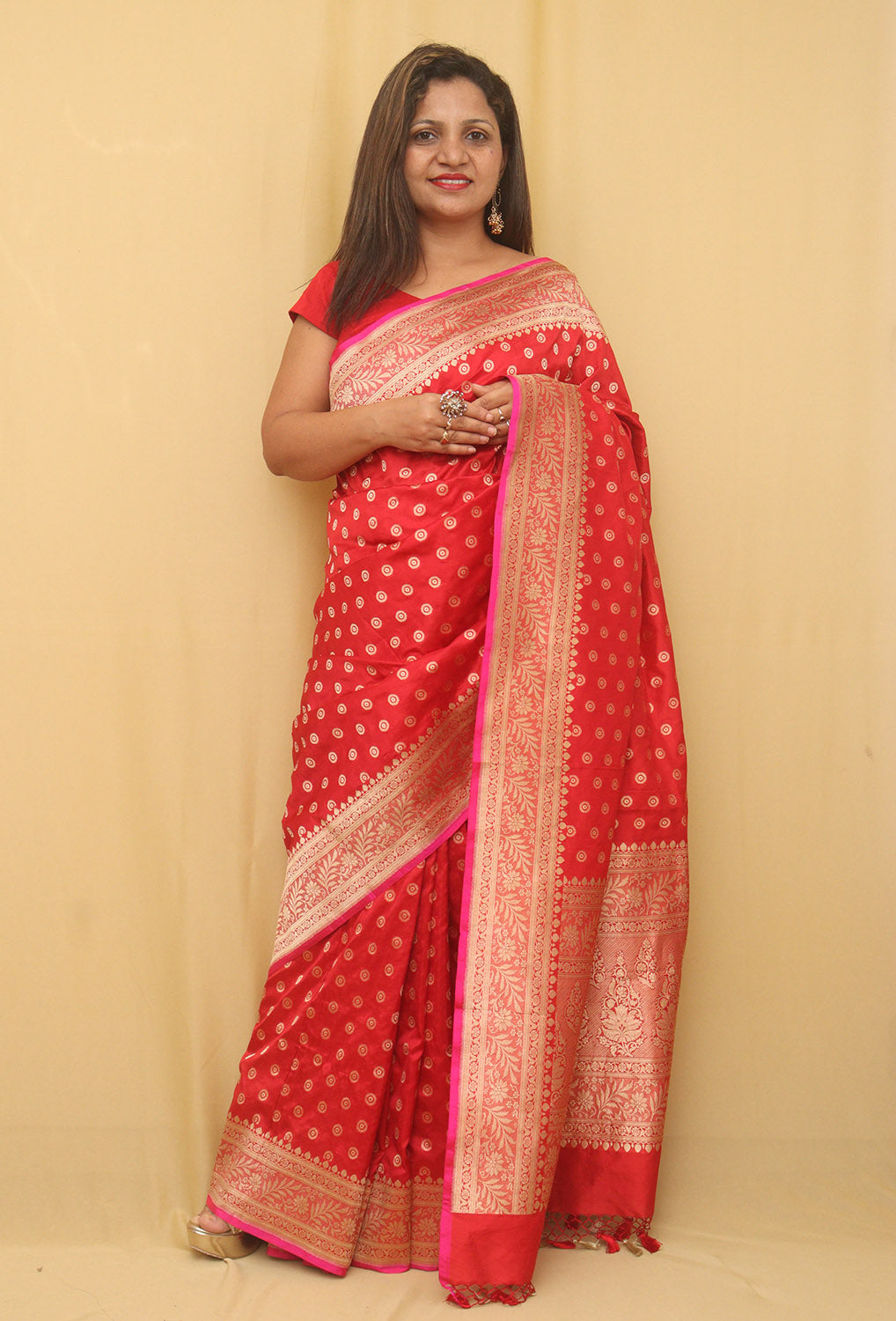 Red Handloom Banarasi Pure Katan Silk Booti Design Saree