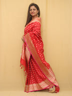 Red Handloom Banarasi Pure Katan Silk Booti Design Saree - Luxurion World