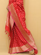Red Handloom Banarasi Pure Katan Silk Booti Design Saree - Luxurion World