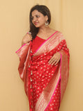 Red Handloom Banarasi Pure Katan Silk Booti Design Saree - Luxurion World
