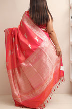 Pink Handloom Banarasi Pure Katan Silk Animal Design Saree - Luxurion World
