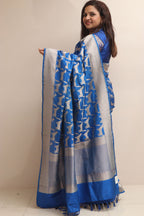 Exquisite Blue Handloom Banarasi Pure Katan Silk Animal Design Saree - Luxurion World