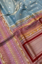 Blue Pure Tissue Silk Banarasi Handloom Skirt Border Saree - Luxurion World