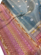 Blue Pure Tissue Silk Banarasi Handloom Skirt Border Saree - Luxurion World