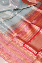 Blue Pure Tissue Silk Banarasi Handloom Skirt Border Saree - Luxurion World