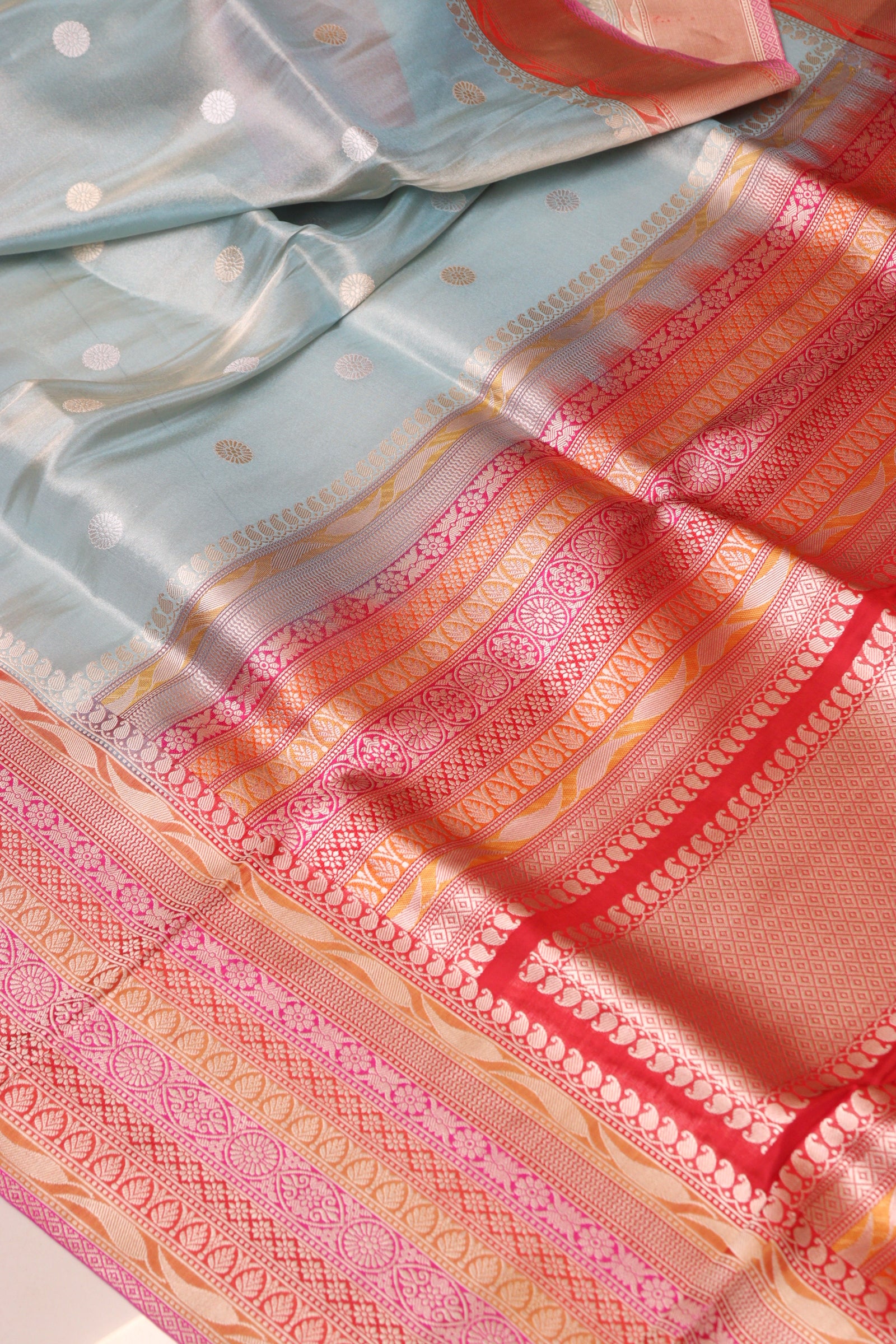 Blue Pure Tissue Silk Banarasi Handloom Skirt Border Saree - Luxurion World