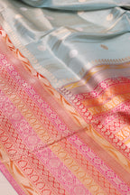 Blue Pure Tissue Silk Banarasi Handloom Skirt Border Saree - Luxurion World