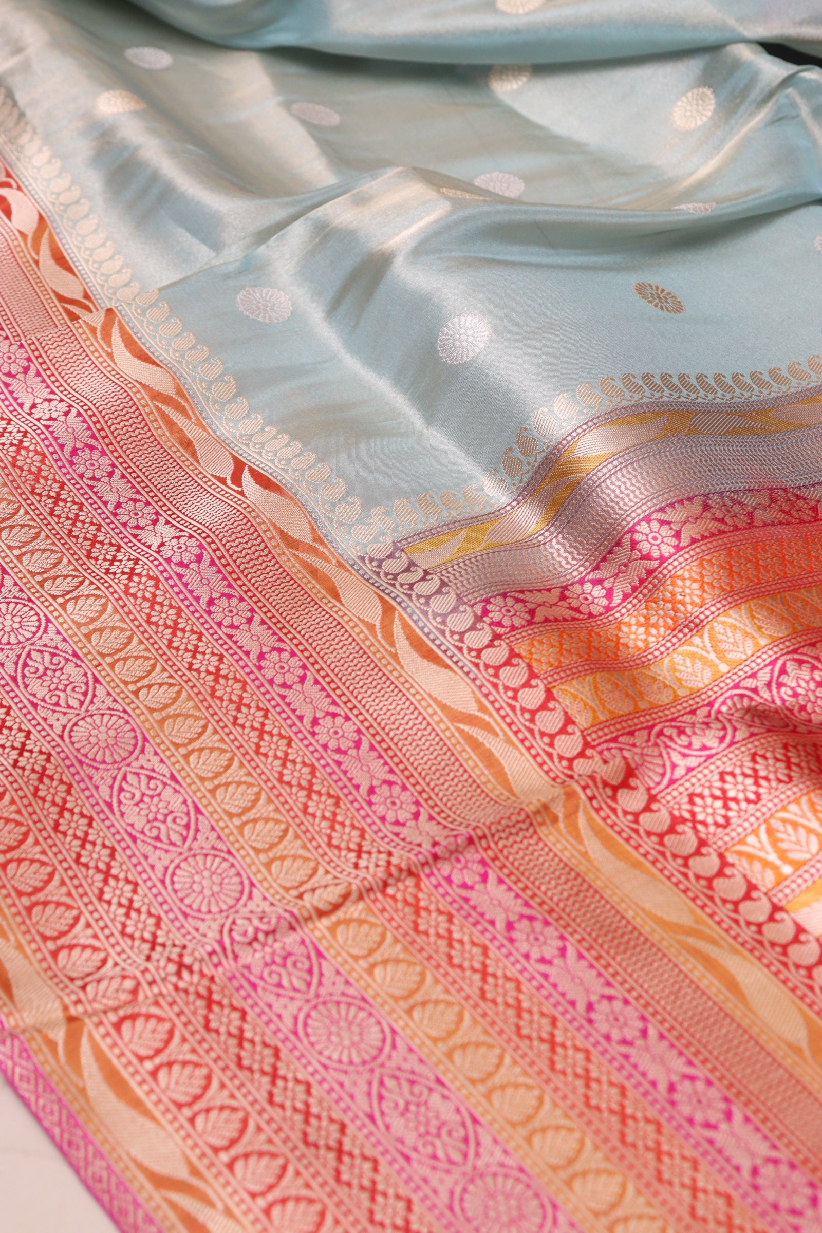 Blue Pure Tissue Silk Banarasi Handloom Skirt Border Saree - Luxurion World
