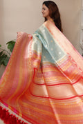 Blue Pure Tissue Silk Banarasi Handloom Skirt Border Saree - Luxurion World
