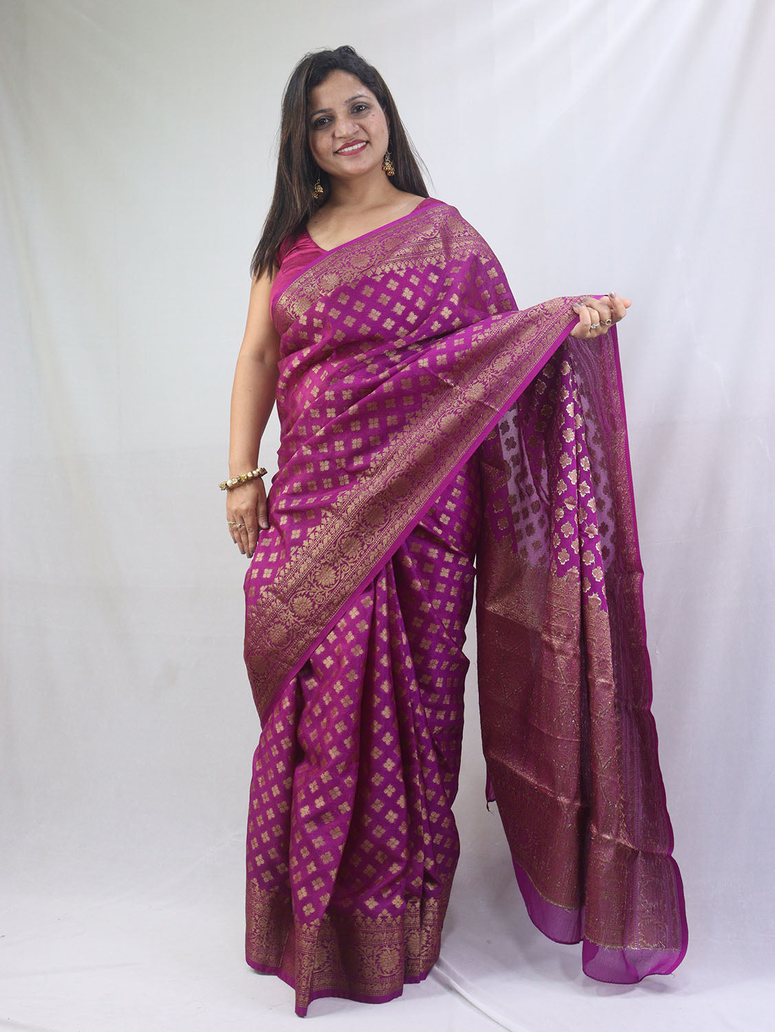Regal Charm: Purple Banarasi Silk Saree for Elegant Occasions