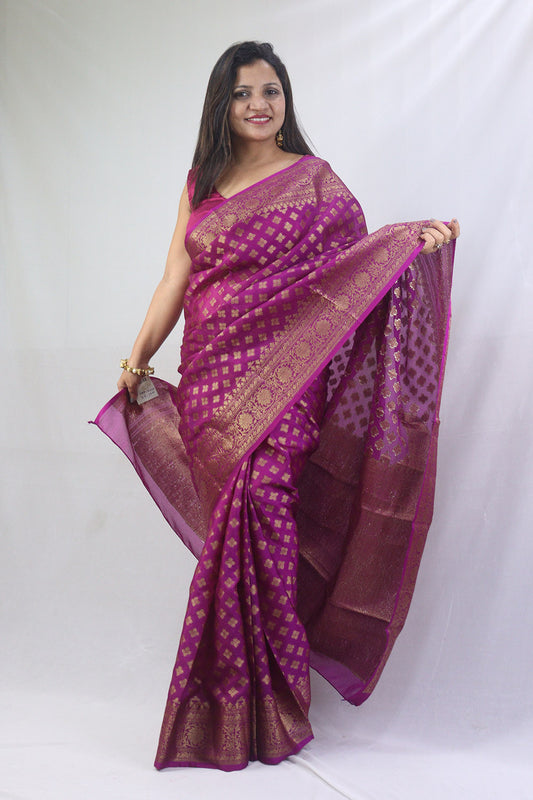 Regal Charm: Purple Banarasi Silk Saree for Elegant Occasions - Luxurion World