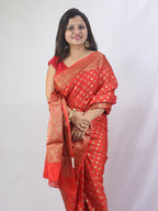Exquisite Red Banarasi Koniya Silk Saree with Intricate Design - Luxurion World