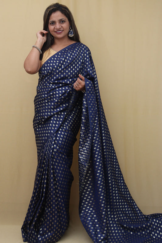 Blue Banarasi Silk Zari Booti Design Saree