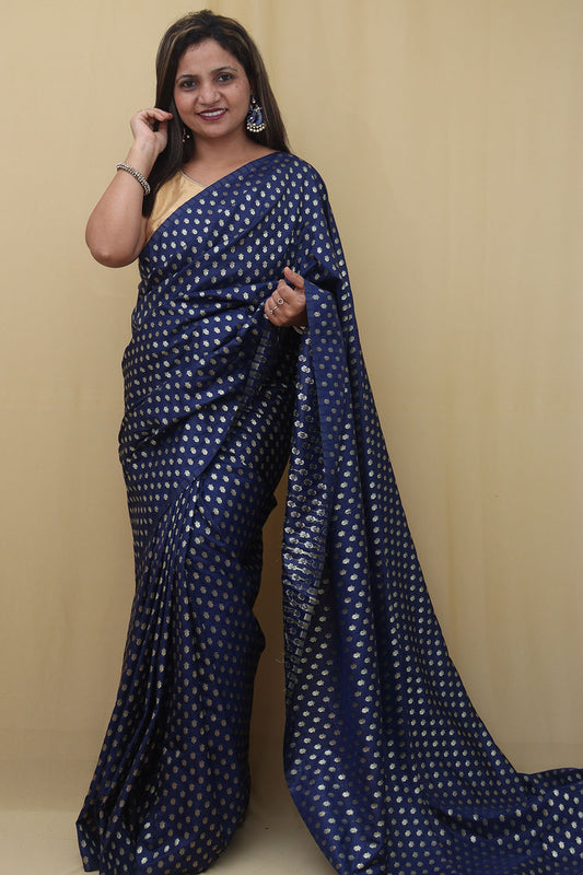Blue Banarasi Silk Zari Booti Design Saree - Luxurion World