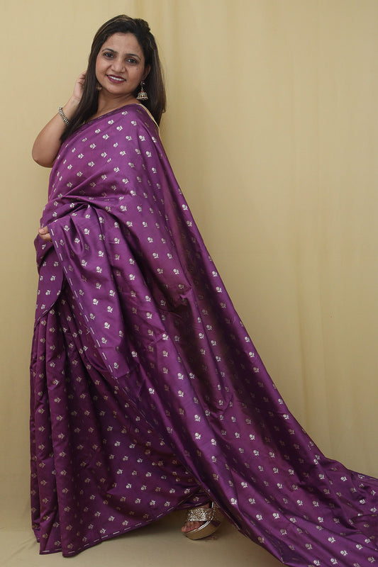 Exquisite Purple Banarasi Chiniya Silk Saree - Luxurion World