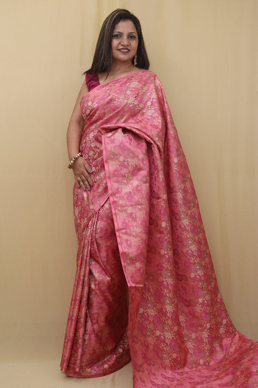 Exquisite Pink Banarasi Silk Tanchui Jamawar Brocade Saree - Perfect for Special Occasions