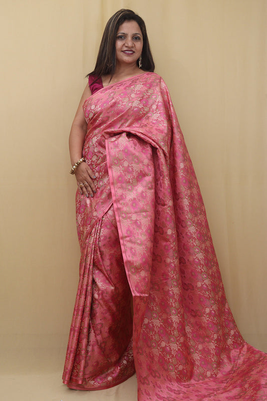 Exquisite Pink Banarasi Silk Tanchui Jamawar Brocade Saree - Perfect for Special Occasions - Luxurion World