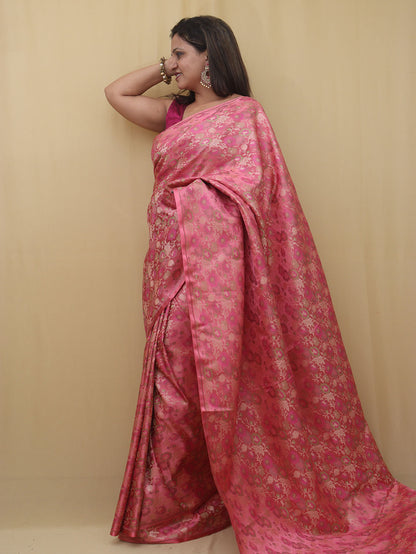 Exquisite Pink Banarasi Silk Tanchui Jamawar Brocade Saree - Perfect for Special Occasions - Luxurion World